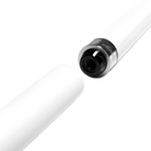 White cylindrical pool cue extension posed next to white pool cue butt. 