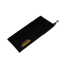 Black towel with gold Predator logo on a white background. 