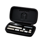 Black rectangular zippered case, open to reveal metal weight bolts.