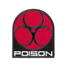 Red and black Poison logo patch on white background.