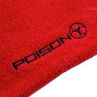 Red towel with black 'POISON' logo on a white background.