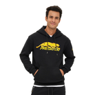 Man with brown hair wearing black hoodie with gold Predator logo against a white background.