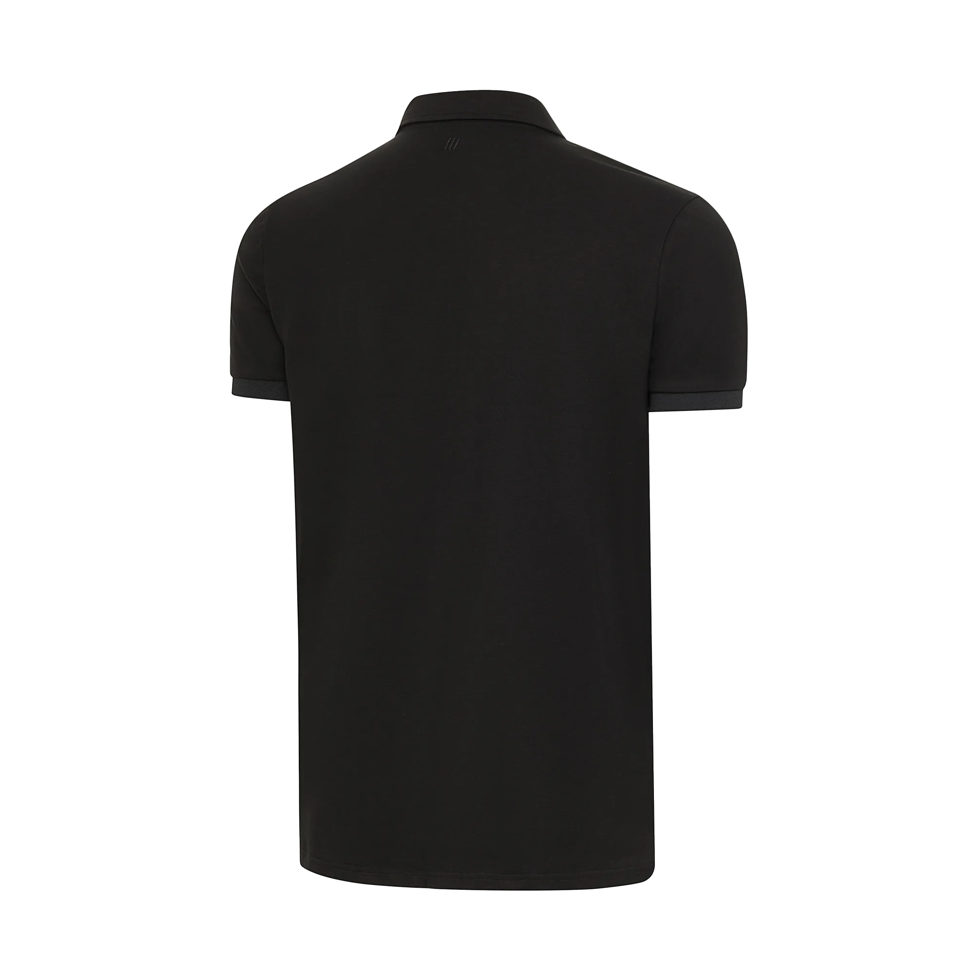 Back view of black polo shirt