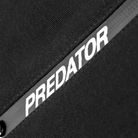 Close-up of a black zipper with 'Predator' branding.