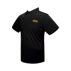 Black polo with gold Predator logo against a white background.