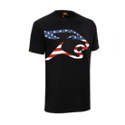 Black t-shirt with a United States flag cat head design