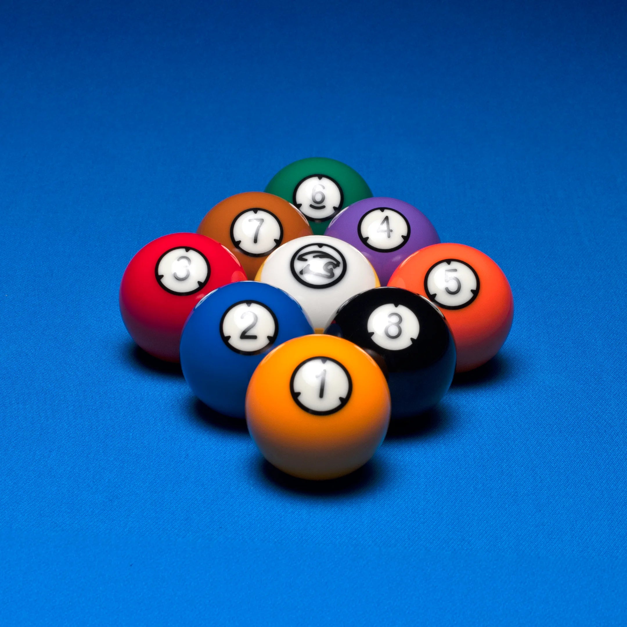 Set of billiard balls with numbers on a blue background