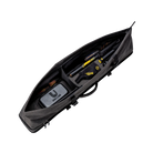 Unzipped grey pool cue case containing various billiards accessories
