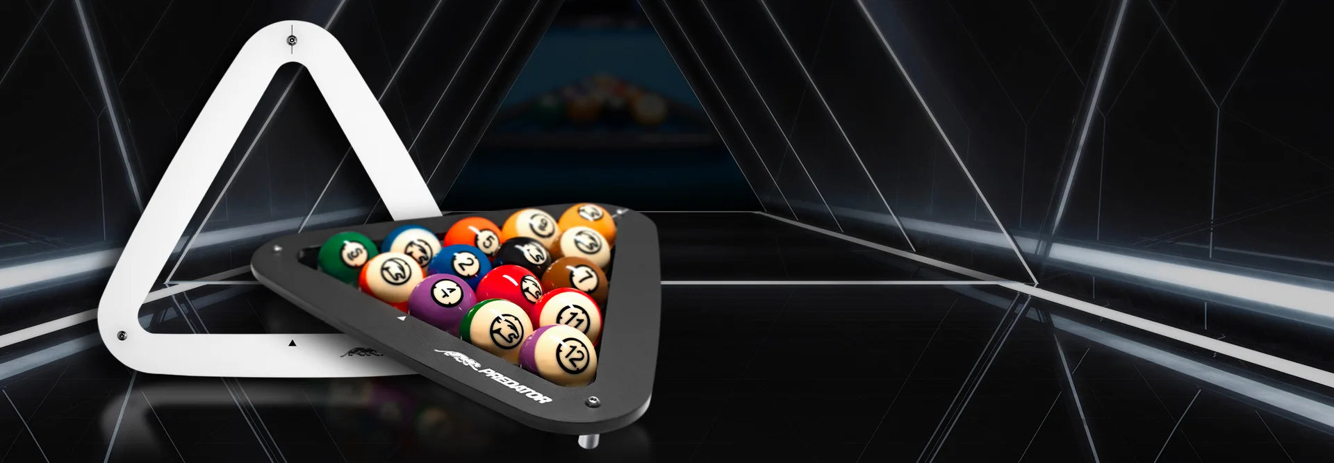 Pool ball triangle with billiard balls