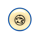 Blue and white billiard ball with black cat head logo