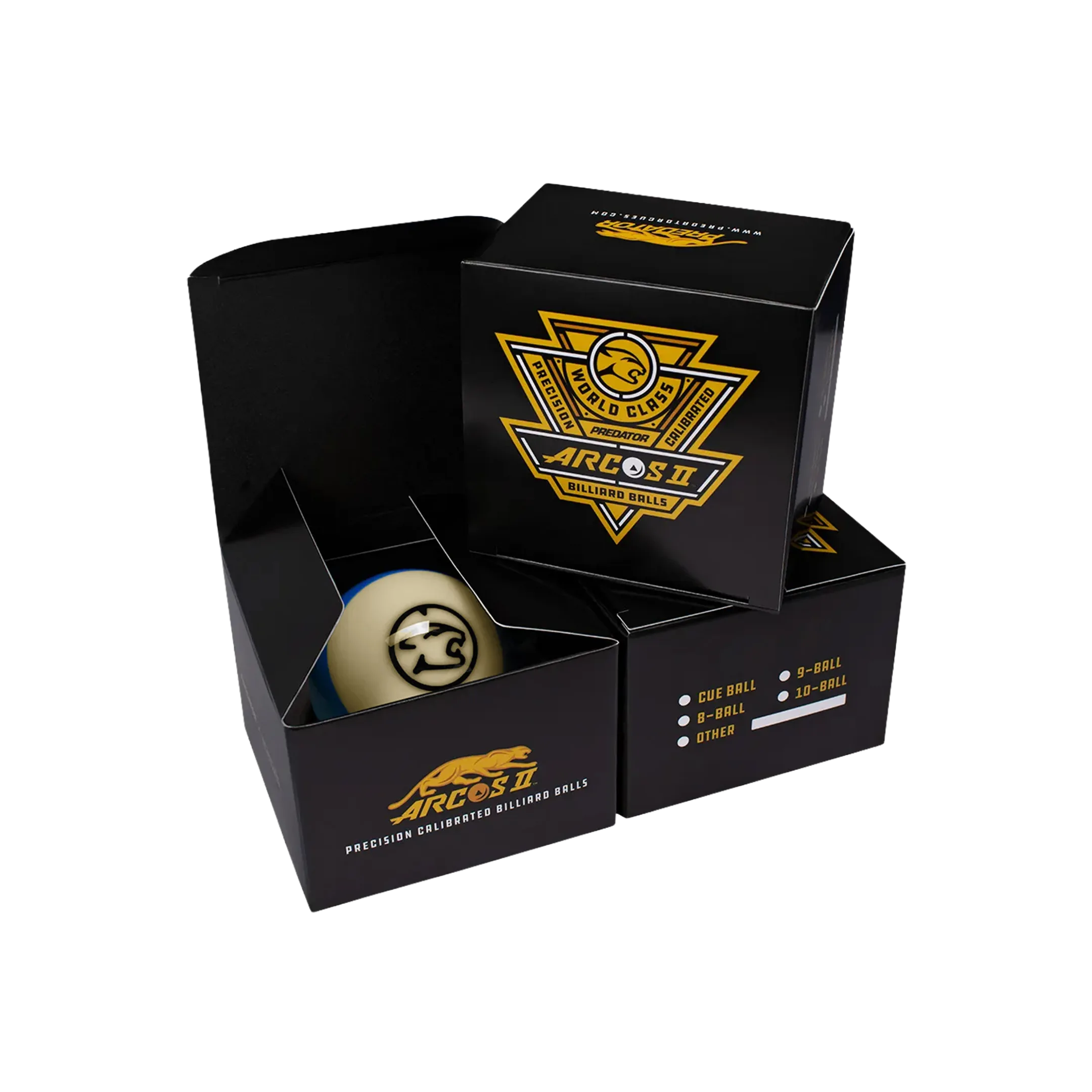 Arcos II billiard ball packaging with a ball inside