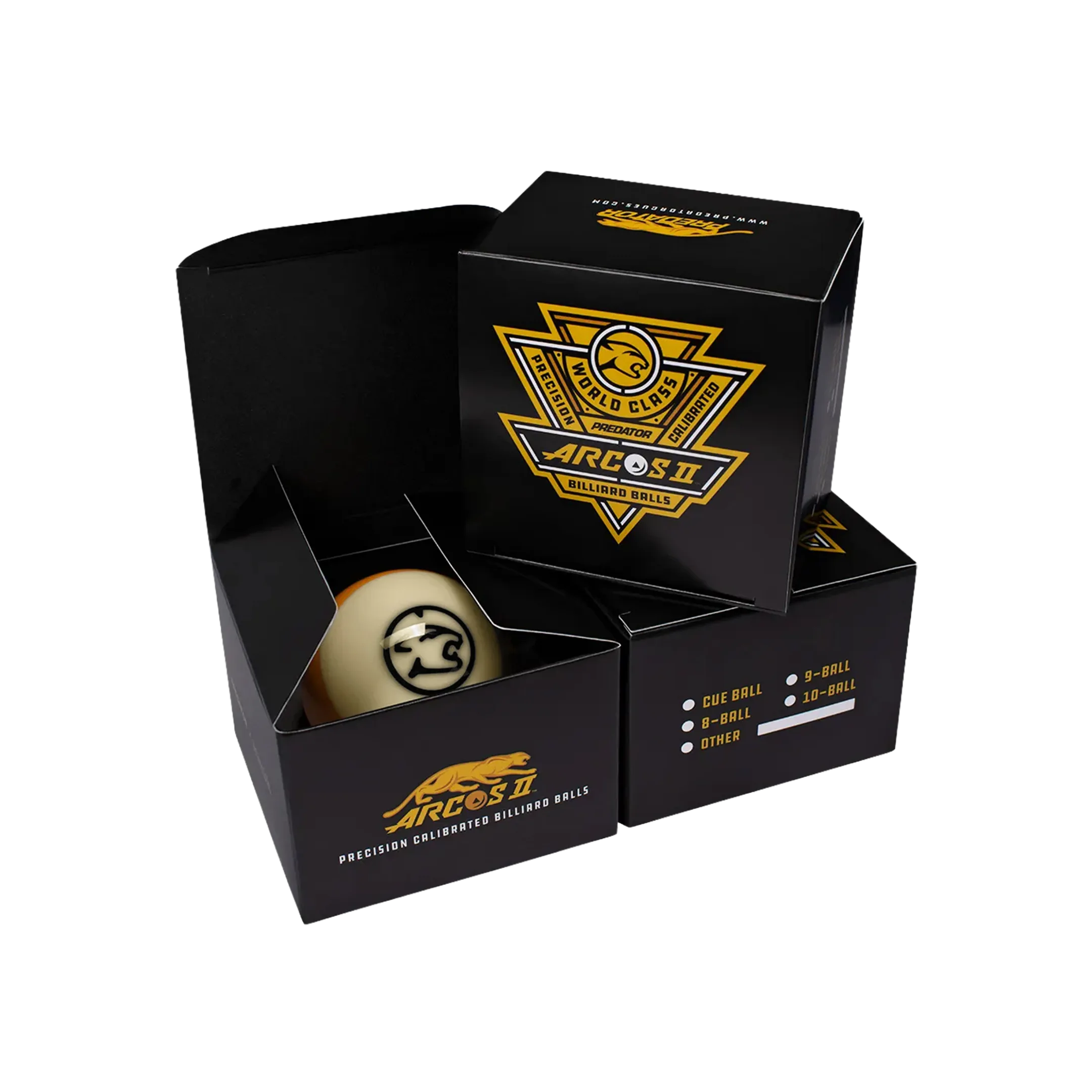 Pool ball in a black box with Arcos II branding