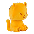 Plush keychain of a yellow cat with a white background.