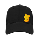 Black ball cap with gold embroidered cap against a white background.