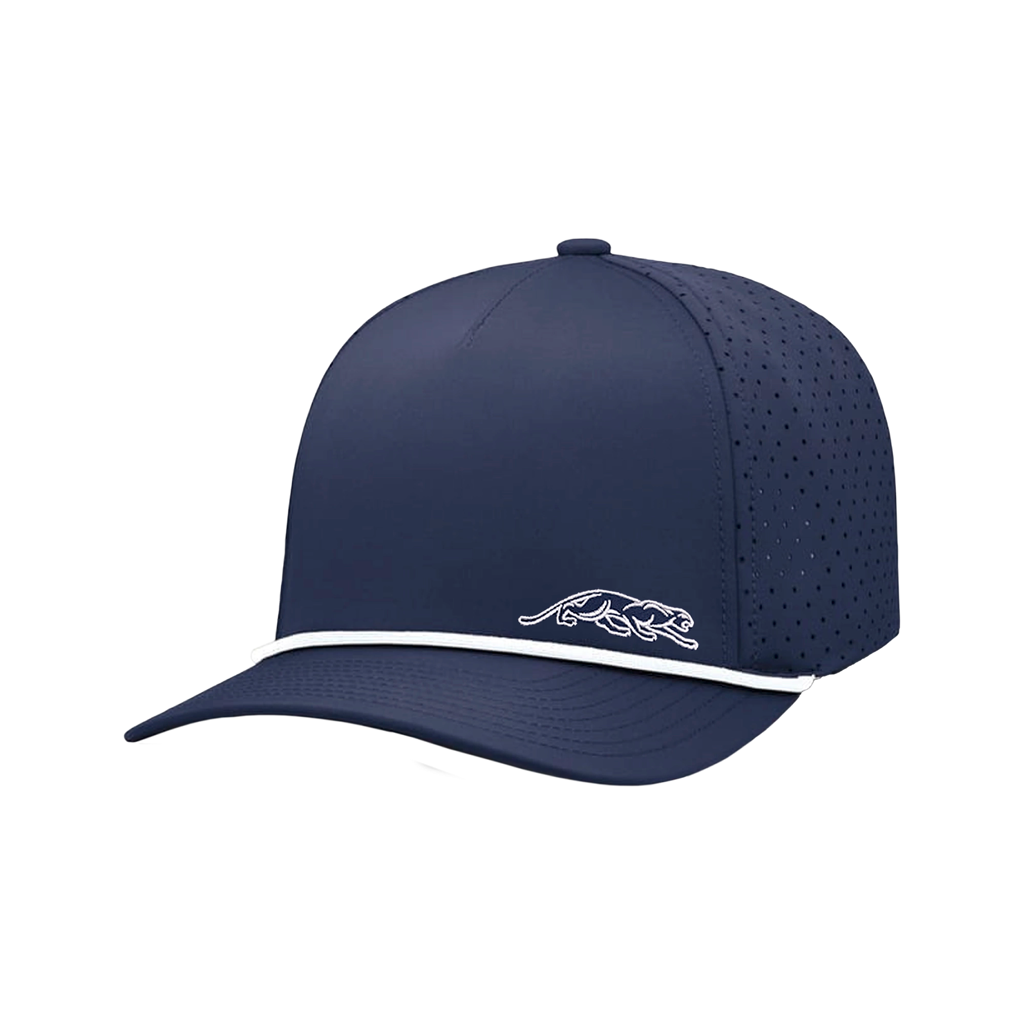Navy blue ball cap with white panther logo against a white background.