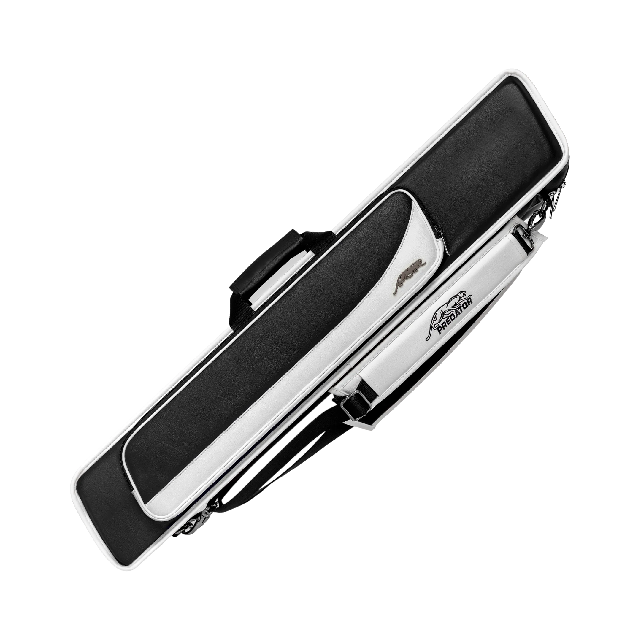Black and White Roadline Soft Pool Cue Case Side with Predator Logo