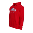 Red hoodie with United States flag Predator logo against a white background.