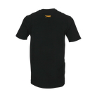 Back view of black t-shirt with gold Predator logo against a white background.