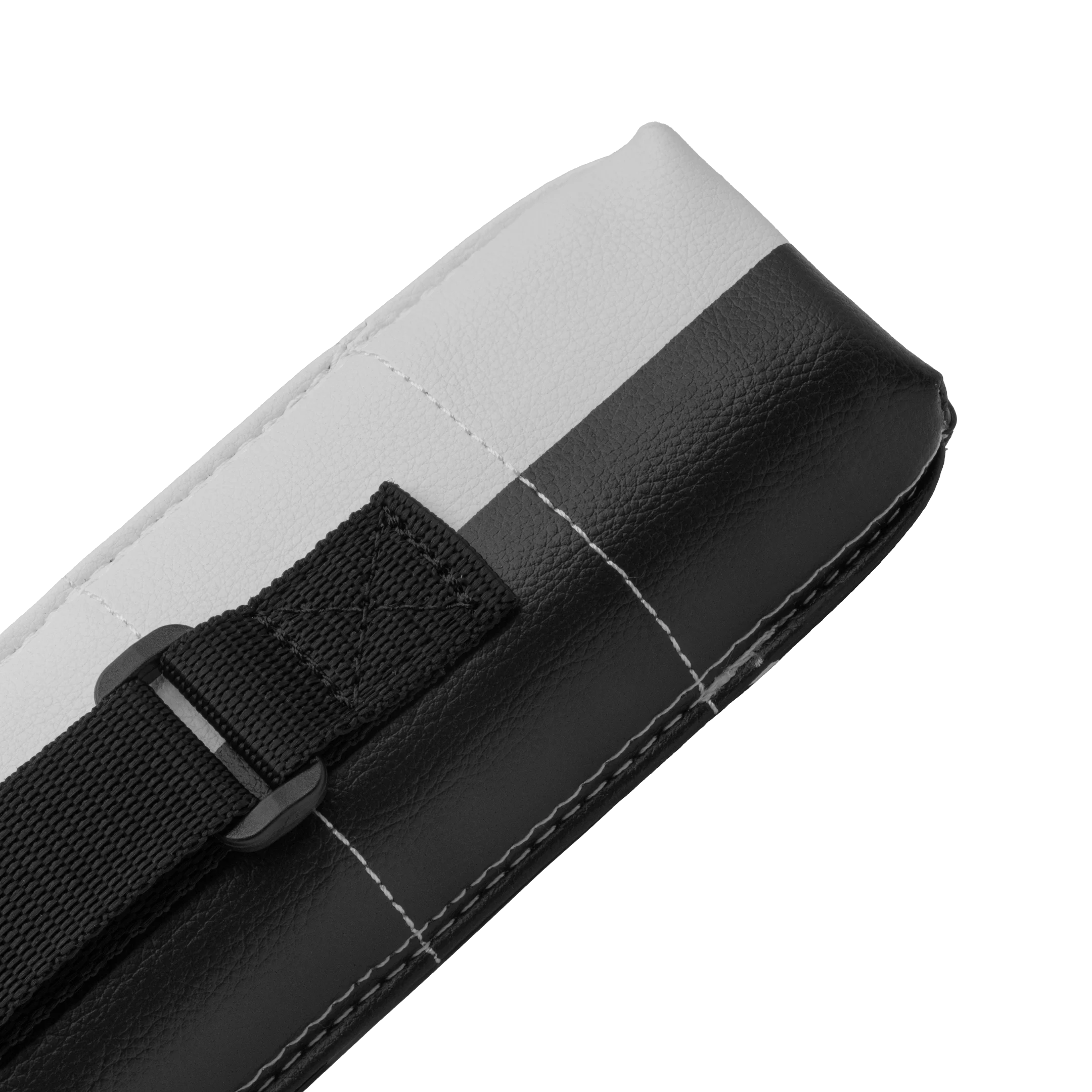 Close-up of open flap on Predator Hard Pool Cue Case - White/Black - 1 Butt x 1 Shaft at 30 degree angle