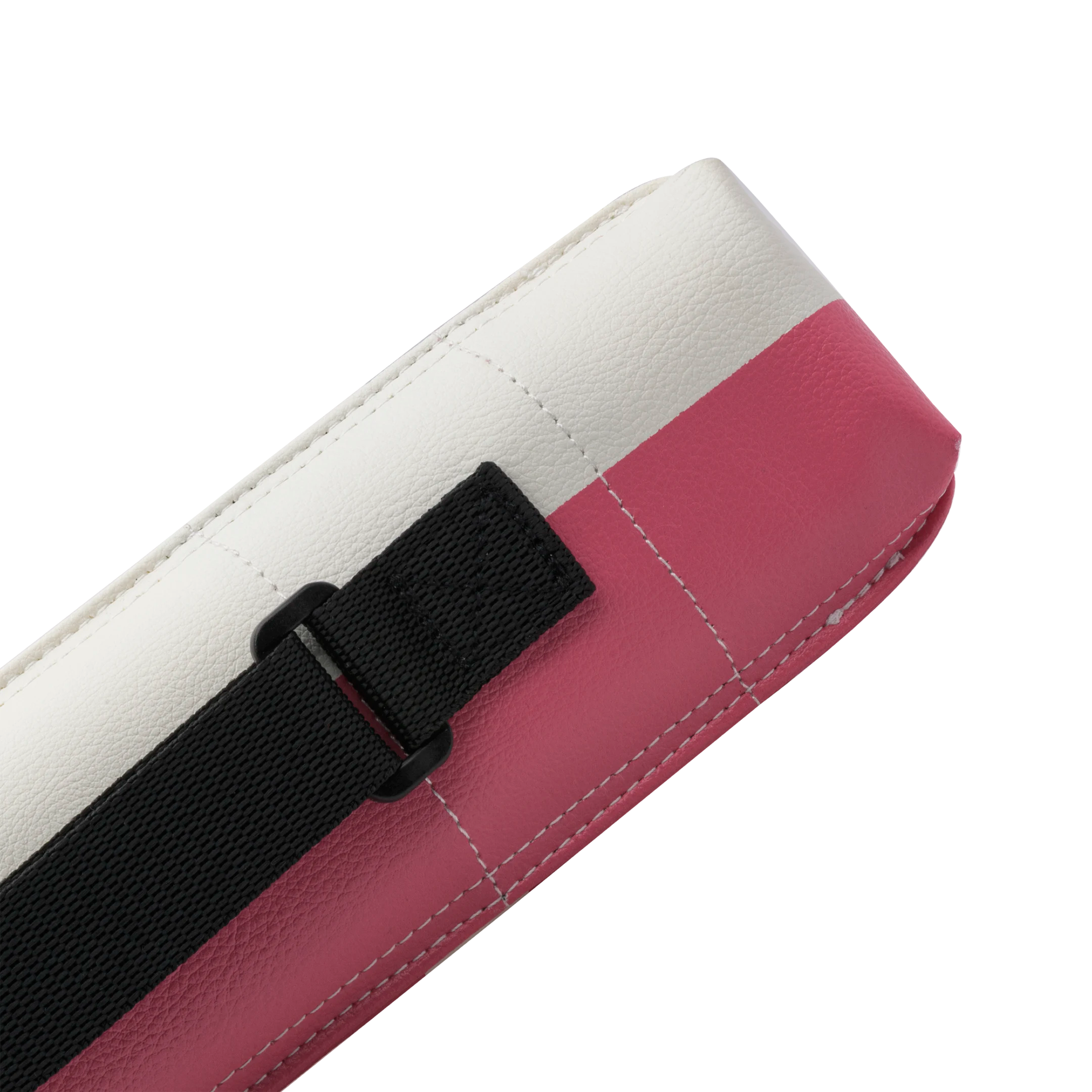 Close up of top of strap of Predator Hard Pool Cue Case - White Pink - 1 Butt x 1 Shaft at 30 degree angle