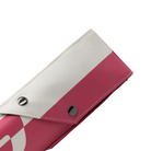 Close up top flap of Predator Hard Pool Cue Case - White Pink - 1 Butt x 1 Shaft at 30 degree angle