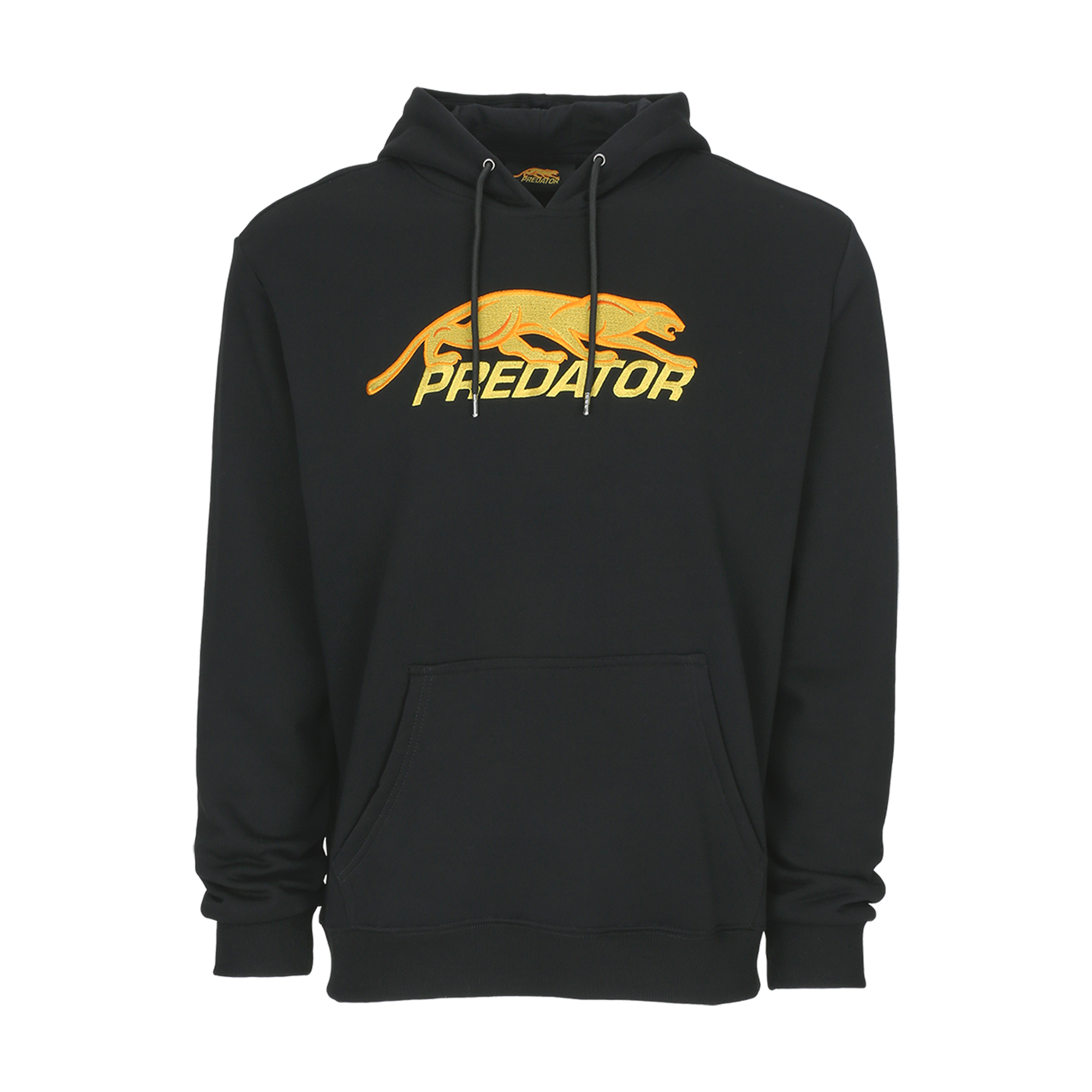 Black hoodie with yellow 'Predator' logo on a white background.