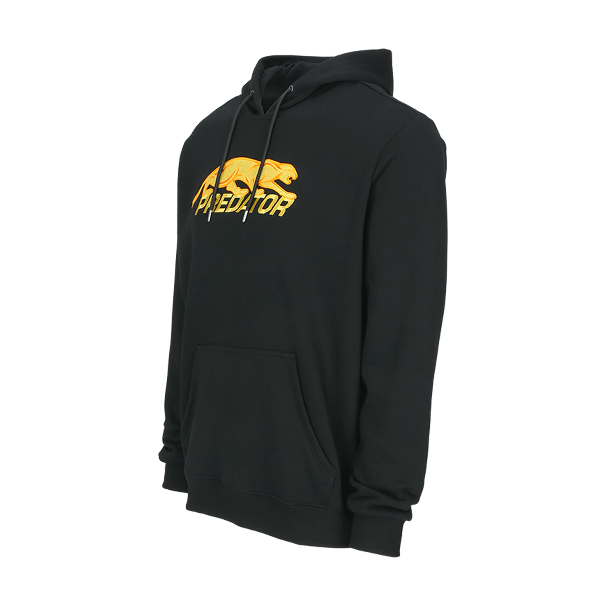 Black hoodie with gold embroidered Predator logo against a white background.