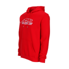 Red hoodie with white Predator logo against a white background.