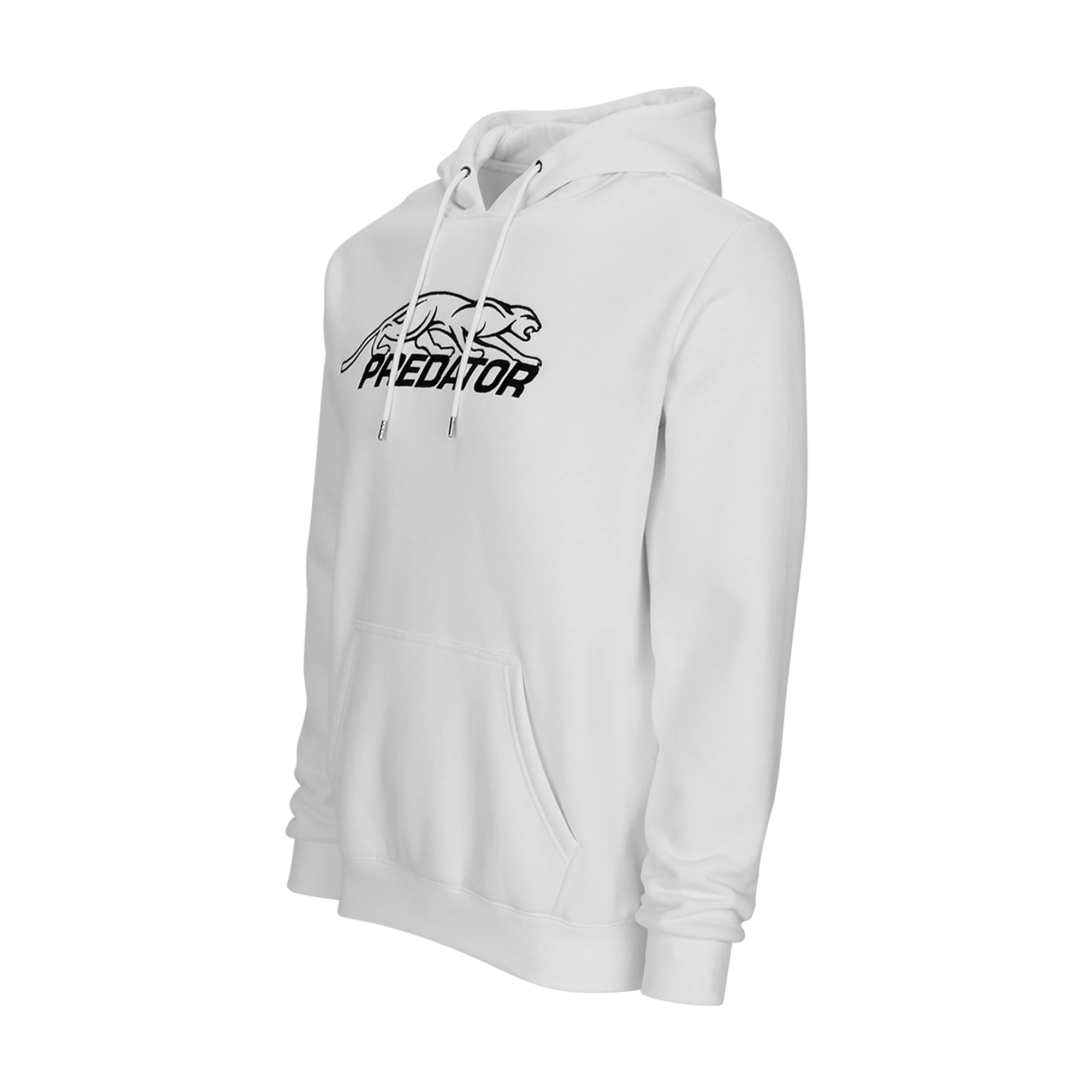 White hoodie with black Predator logo against a white background.