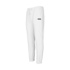 White drawstring jogging pants with black Predator logo against a white background.