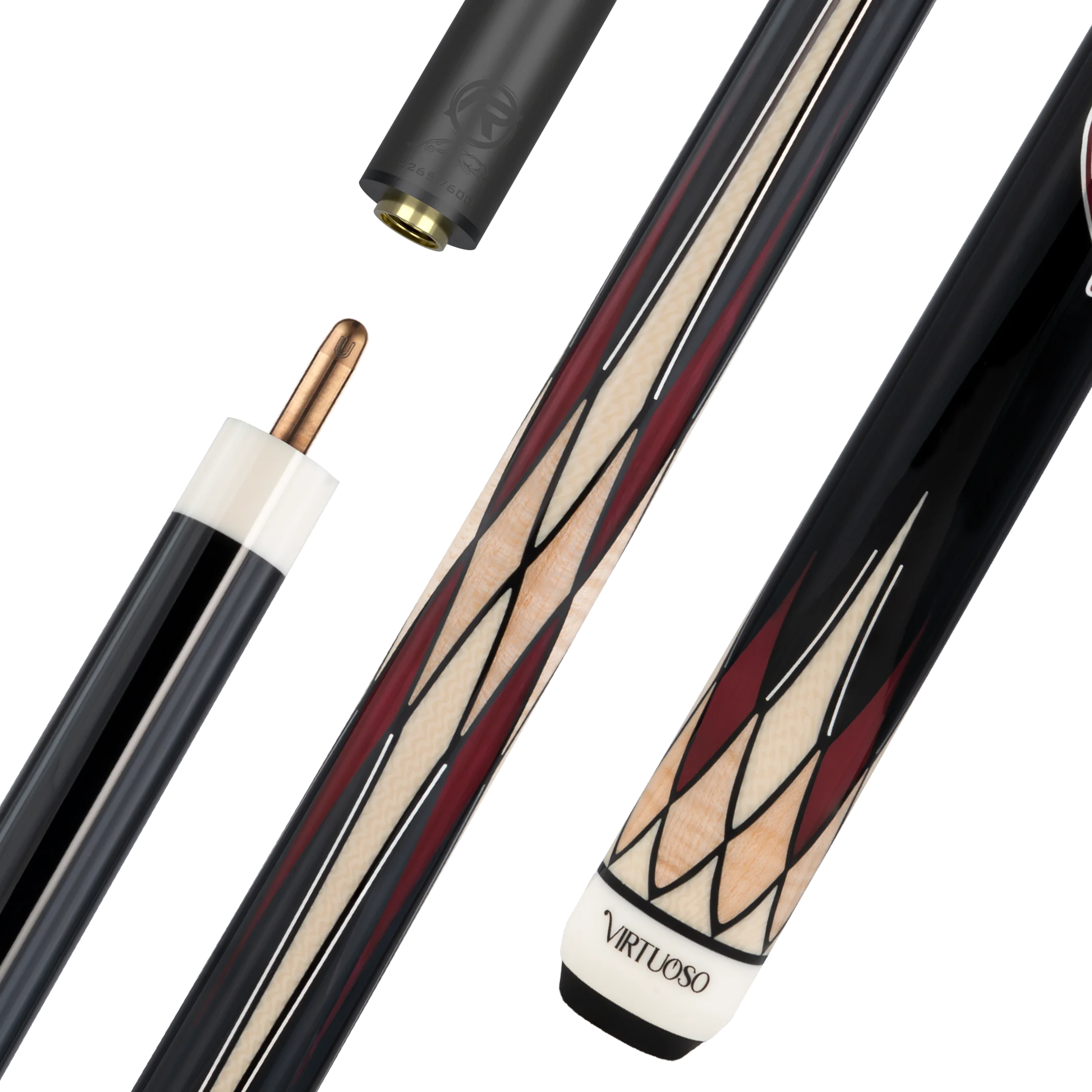 Black and Red Virtuoso Carom Cue with Logo