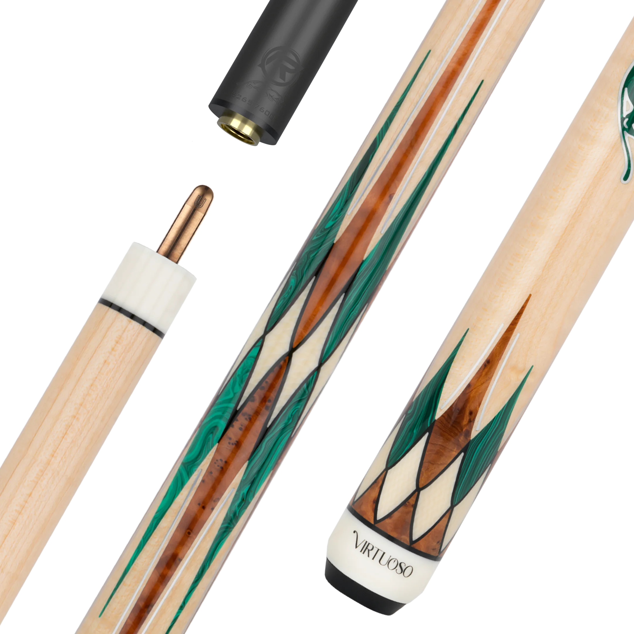 Carom Virtuoso Maple Green Malachite Cue with Logo