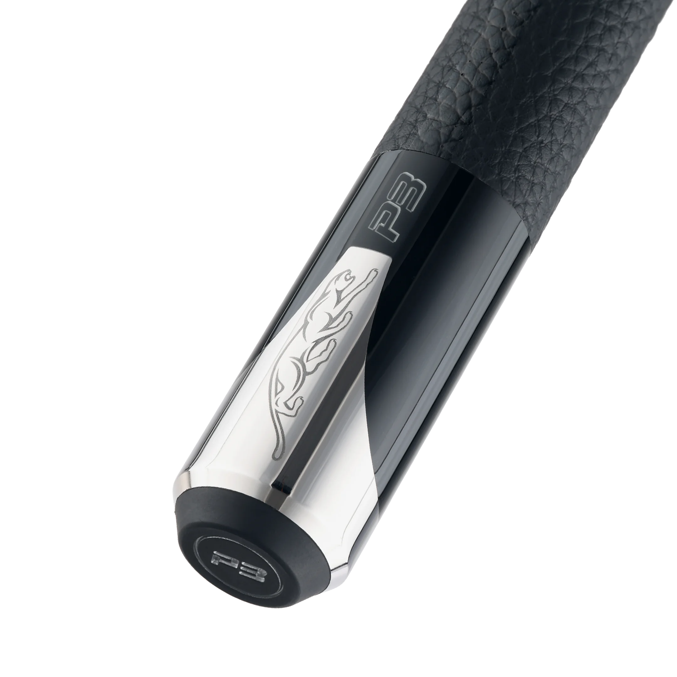 P3 black luxe leather wrap pool cue butt predator logo