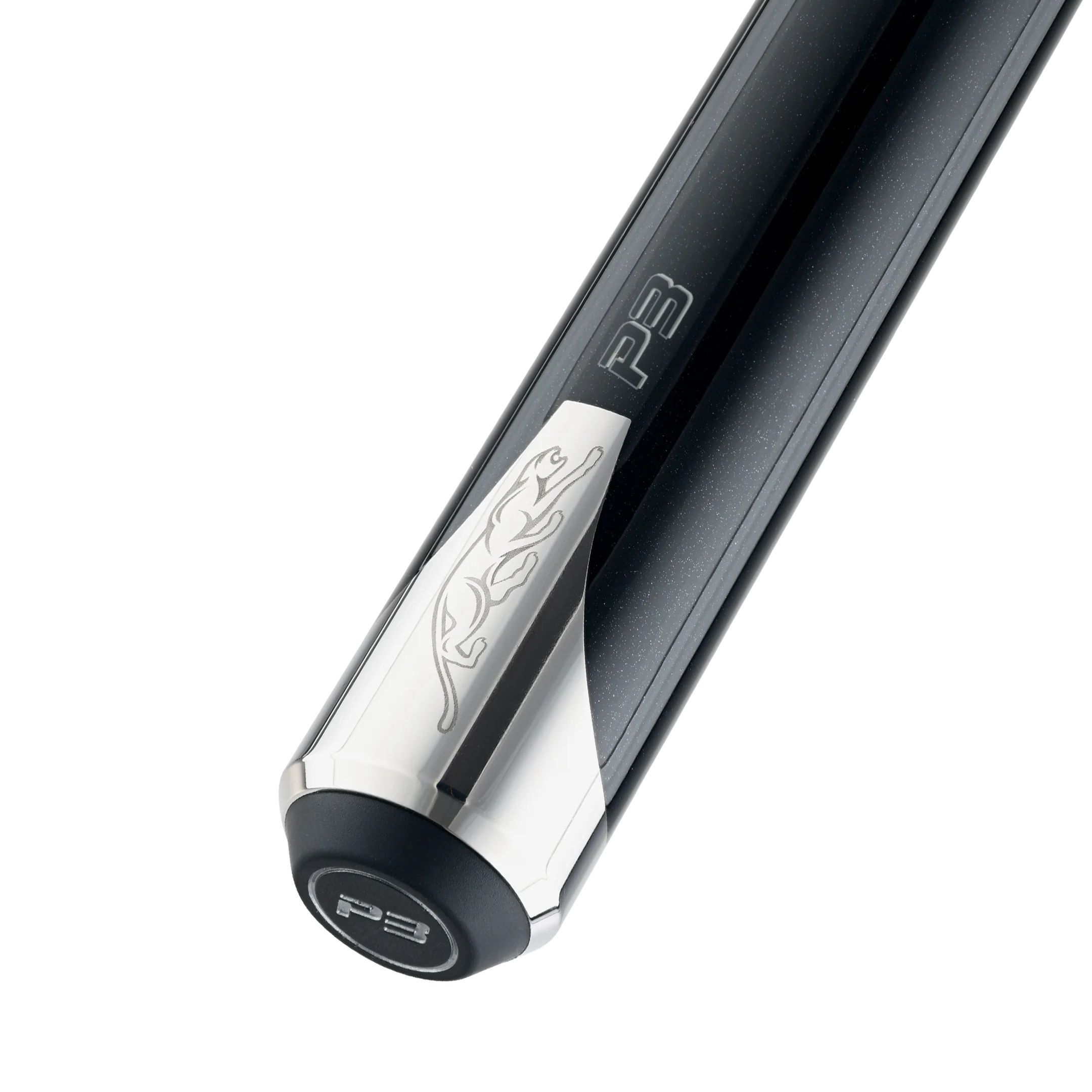P3 black pool cue no wrap butt closeup