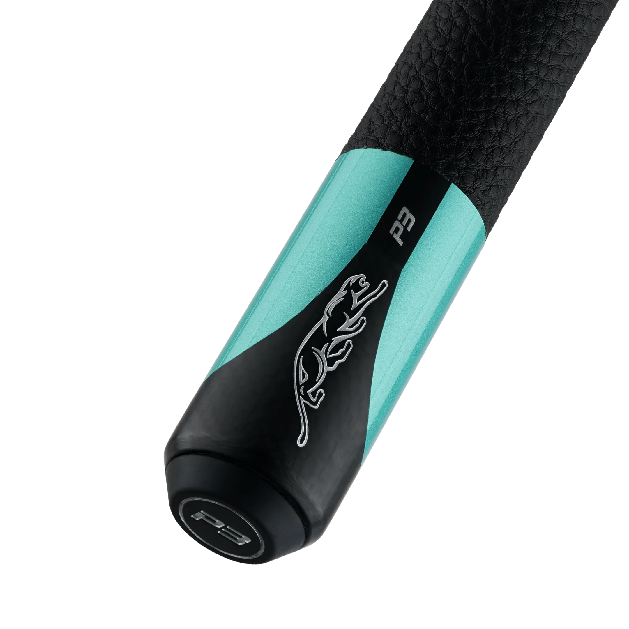 P3 Painted Teal Leather Luxe Wrap Pool Cue Butt With Predator Brand Mark Radial Pin
