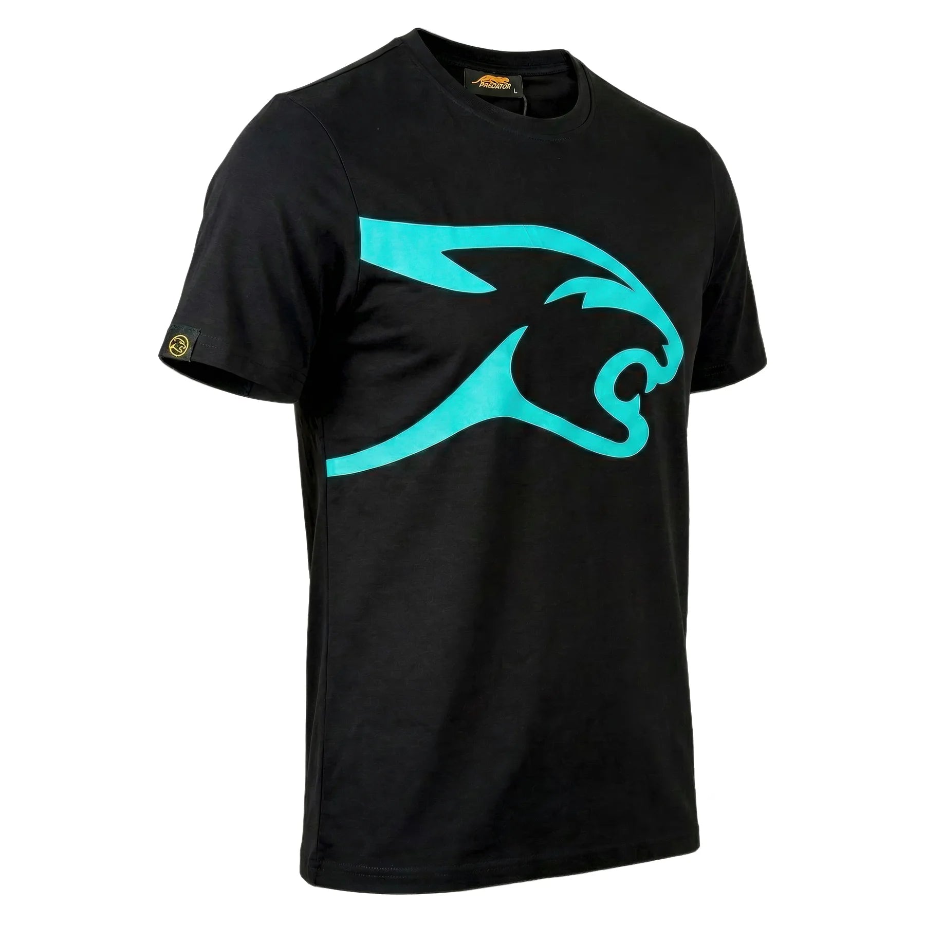 Black and Teal Predator Cat Shirt Front