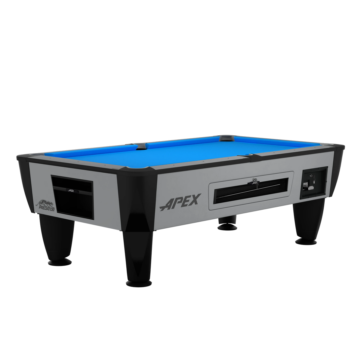 Apex Pool table with blue felt surface