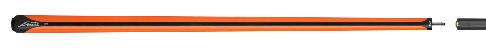P3 Orange No Wrap Full Pool Cue Stick Paired With Carbon Fiber Shaft 