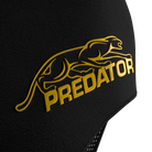 Close-up of black glove material with yellow Predator logo