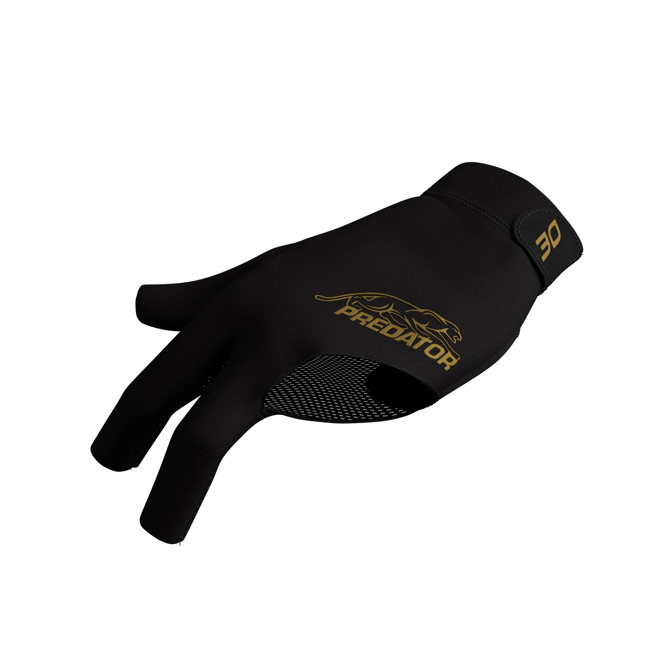 Black glove with gold Predator logo and 30 icon closed fingers