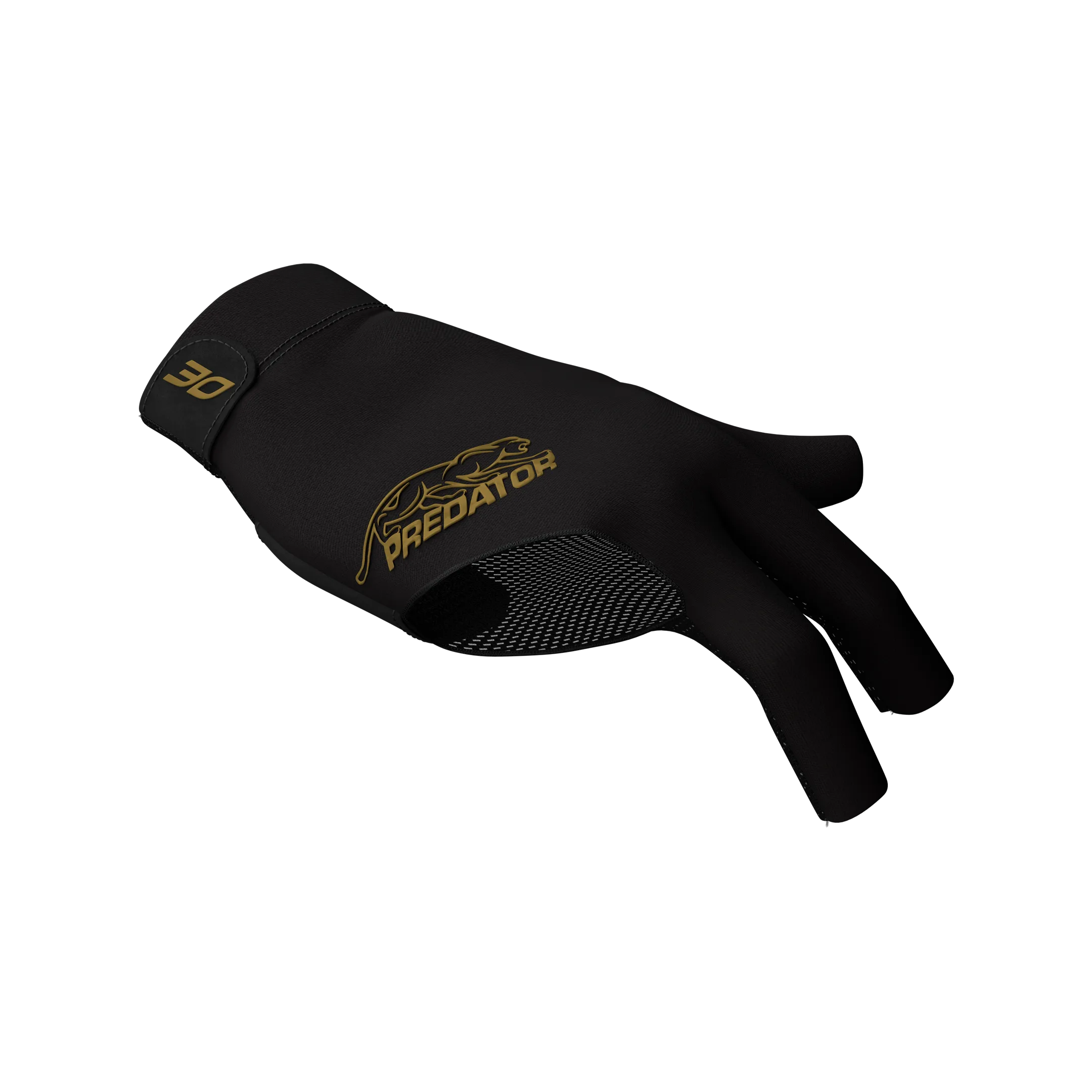 Black glove with gold Predator logo and gold 30 icon for right hand