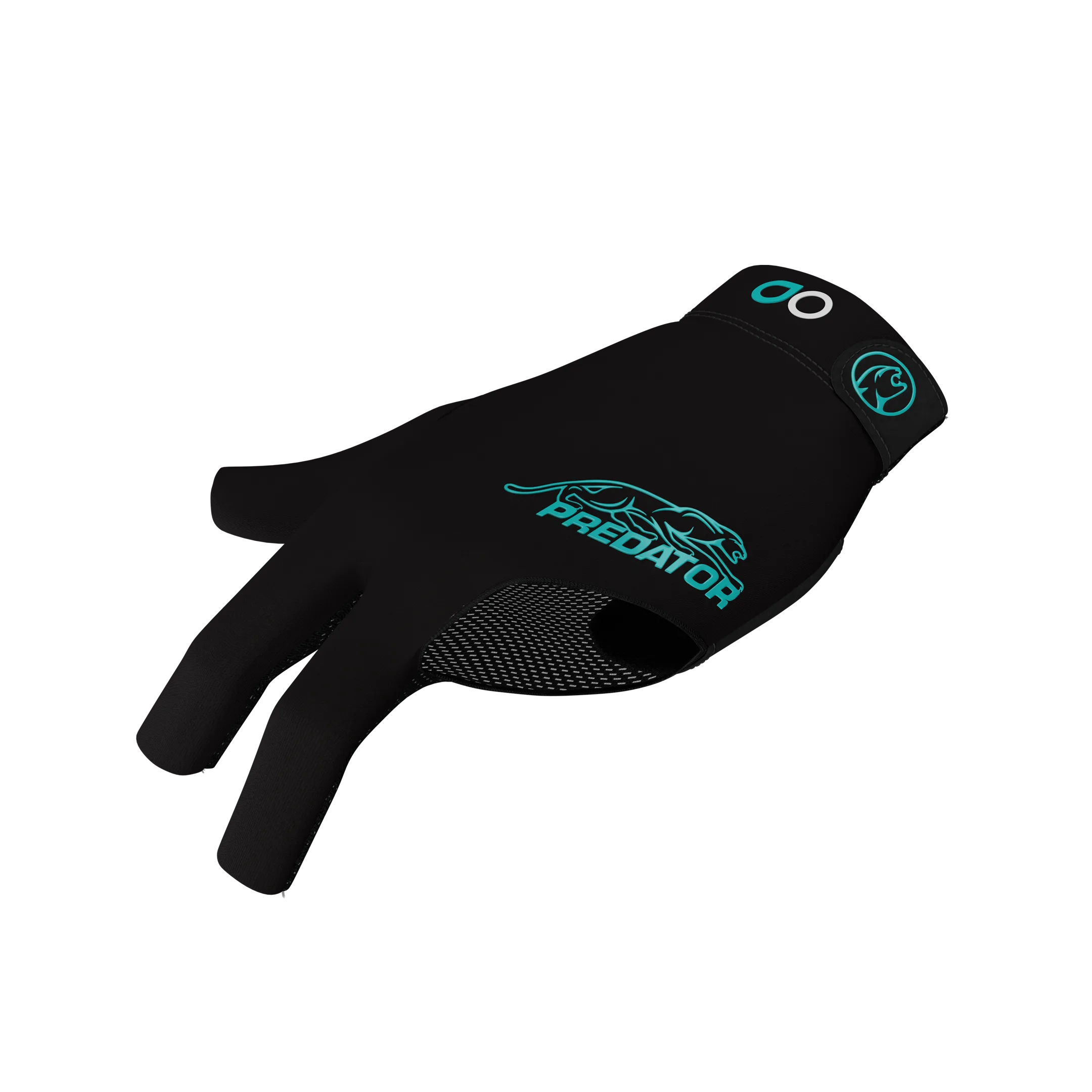 Black glove with teal Predator logo and teal cat icon