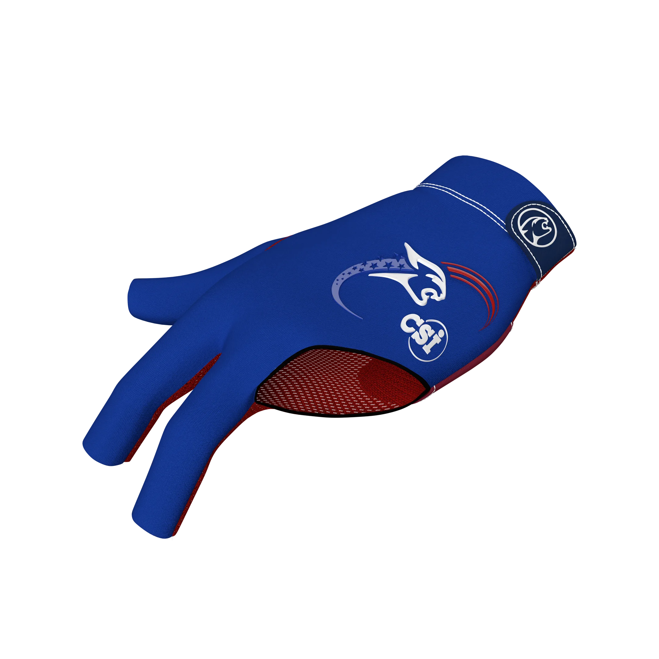 Blue glove with a red interior and CSI logo