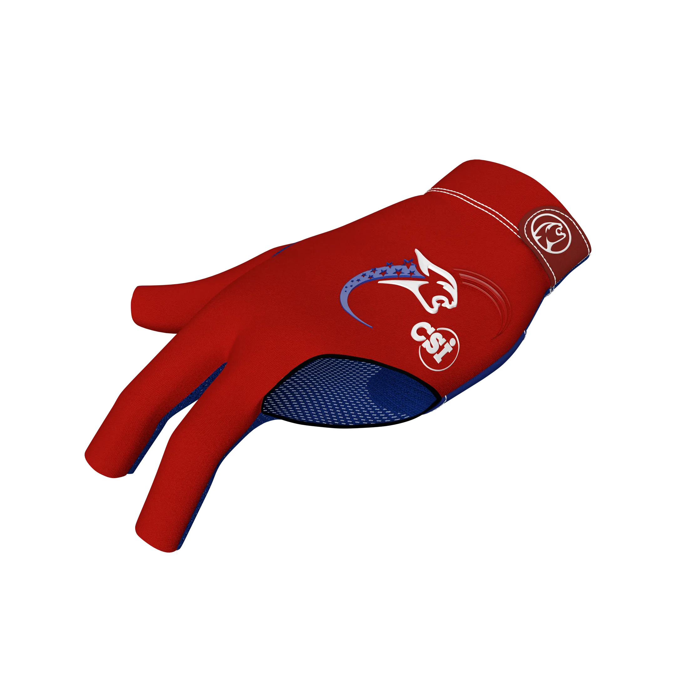 Red glove with a blue interior and CSI logo