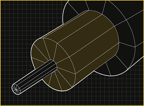 Technical drawing of a cylindrical object with a pin on a grid background