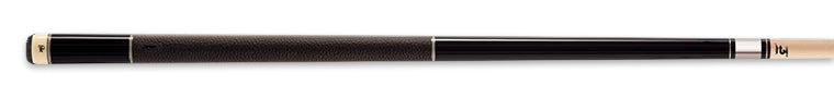 Glossy dark brown pool cue with textured brown wrap