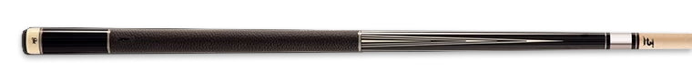 Dark brown pool cue with ivory detailing and textured brown wrap
