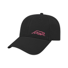 Black ball cap with pink embroidered panther against a white background.