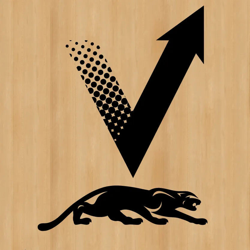 V Vantage shaft logo with panther below on Maple wood background