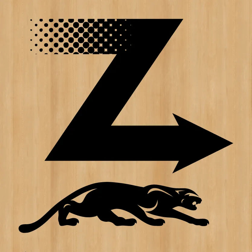Z pool shaft logo with panther below on Maple wood background
